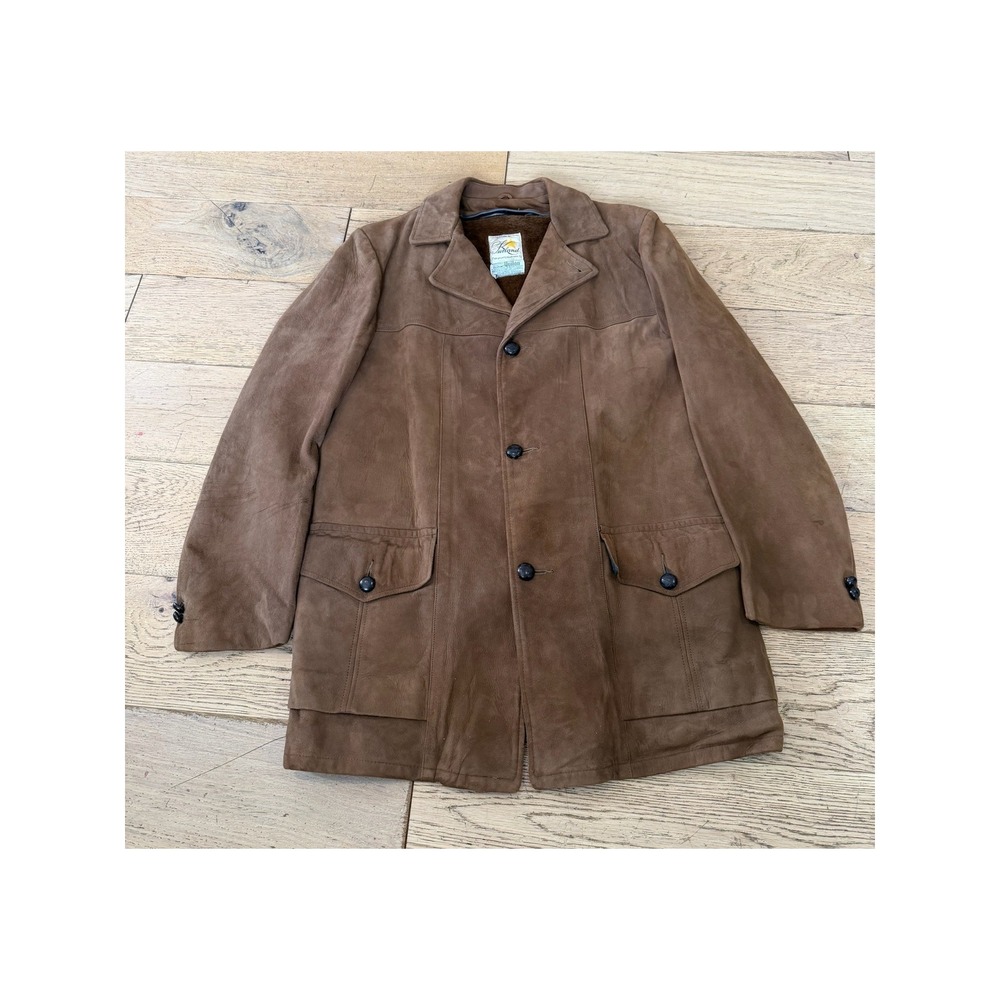Vintage Furland Quinlon Fur Lined Suede Jacket Mens Brown Classic Style Coat XL